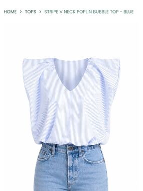 Stripe V-Neck Poplin Bubble Top - Blue.